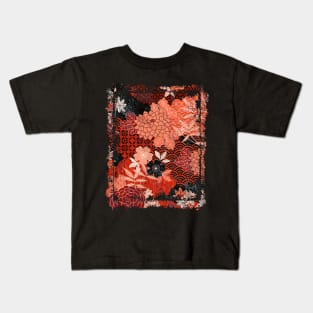 Japanese Floral Pattern Chrysanthemum Cherry Blossom Earth Tone Colors 22 Kids T-Shirt